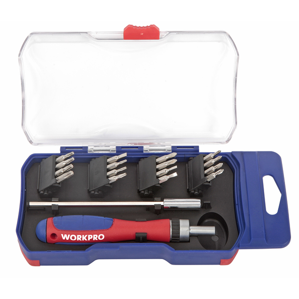 Prime-Line WORKPRO W021181 18 Piece Ratcheting Screwdriver Set w/Extension Bar, Chrome 1 Set W021181